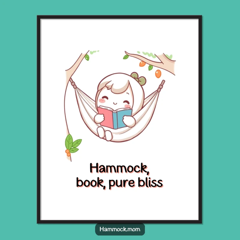 Funny Free Printable Wall Art: Kawaii Hammock Reader, Relaxed Vibes Decor, Downloadable Art Gift