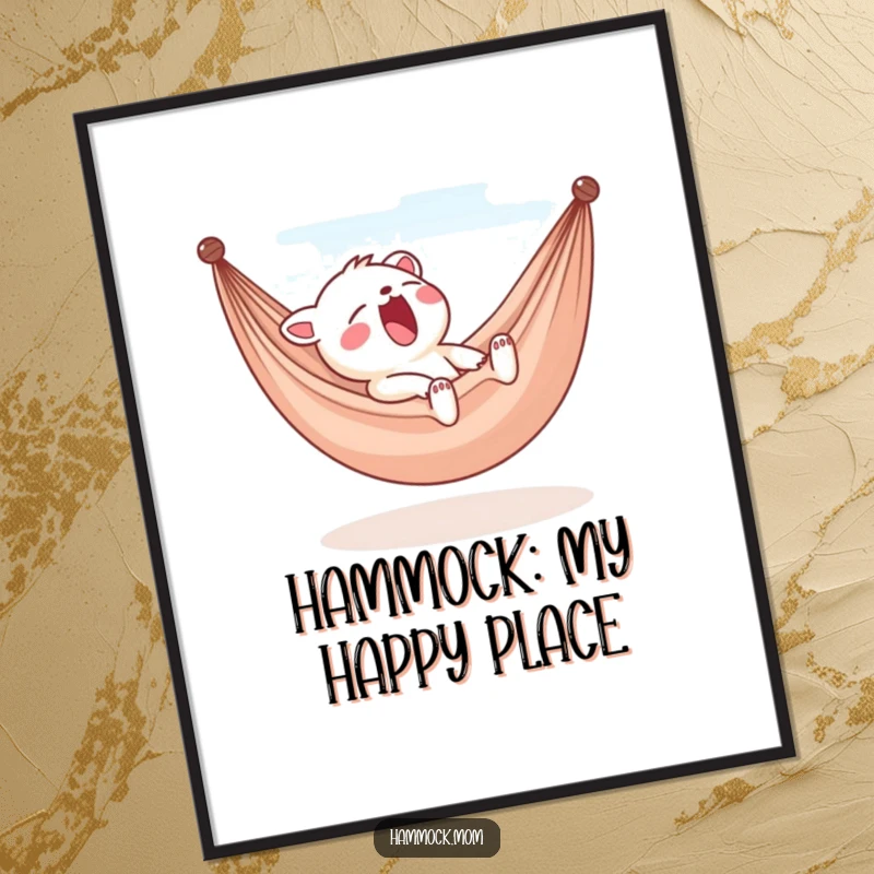 Funny Free Printable Wall Art: A cute animal character in a hammock yawning contentedly in a gentle breeze.