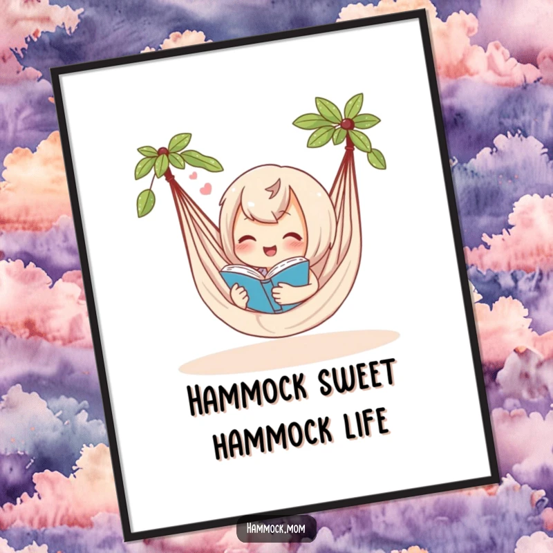 Funny Free Printable Wall Art: A hammock character reads a book with deep contentment, exuding peaceful and humorous vibes. Ideal home decor.