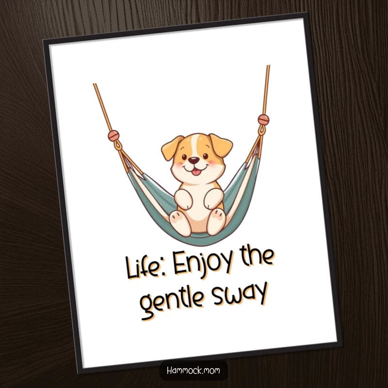 Funny Free Printable Wall Art: A dog enjoys a gentle swing in a comfy hammock, creating peaceful decor.