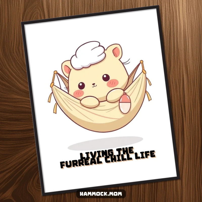 Funny Free Printable Wall Art: A kawaii animal in a hammock, peacefully enjoying a gentle breeze, charming downloadable decor.