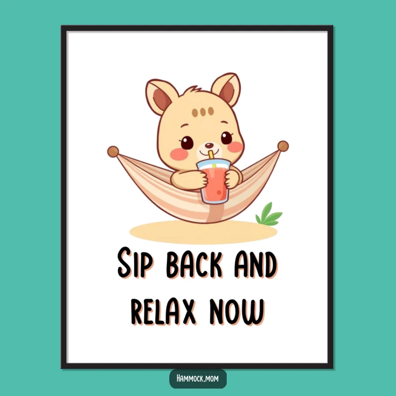 Free Printable Wall Art: Cool Drink Hammock Animal, Chill & Funny Downloadable Decor