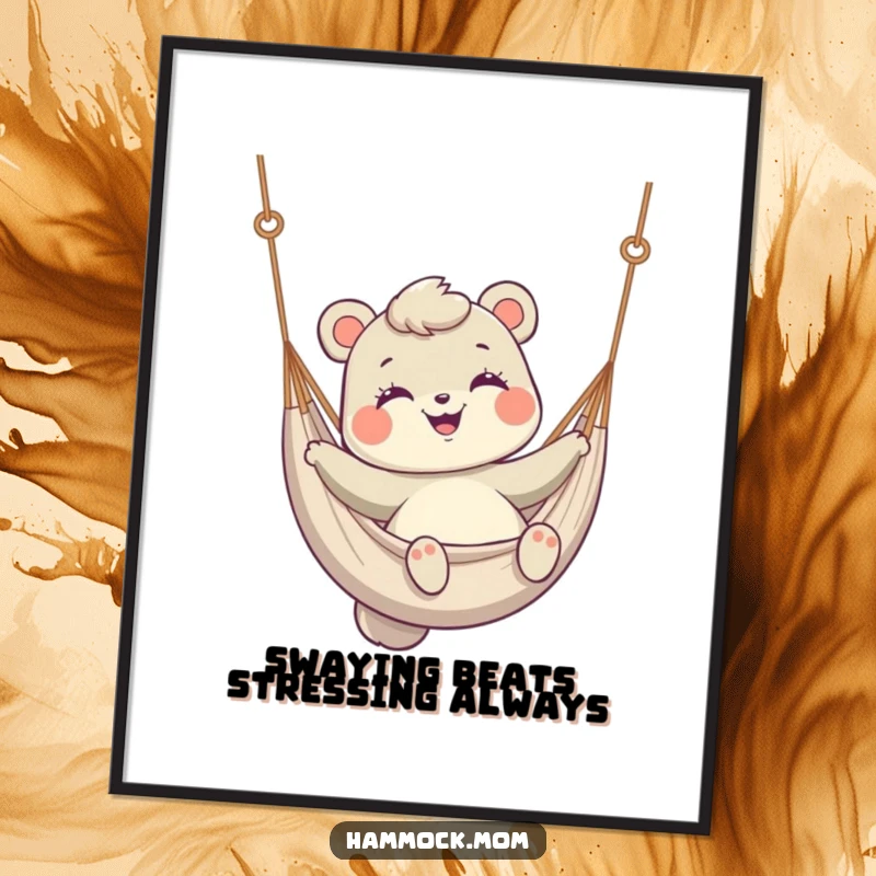 Funny free printable wall art depicting a mom animal gently swinging in a hammock with a contented smile.