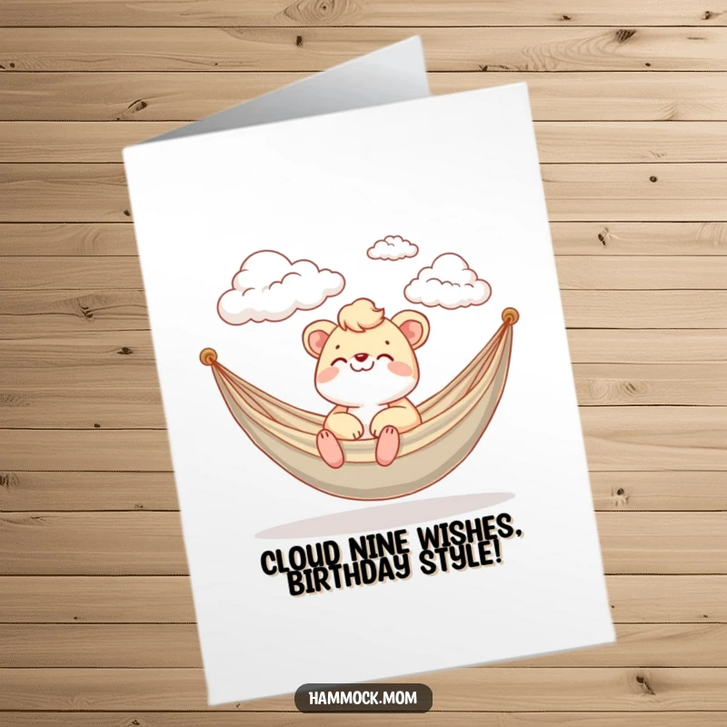 Funny free printable birthday card shows a mom animal happily watching clouds drift by from a hammock.