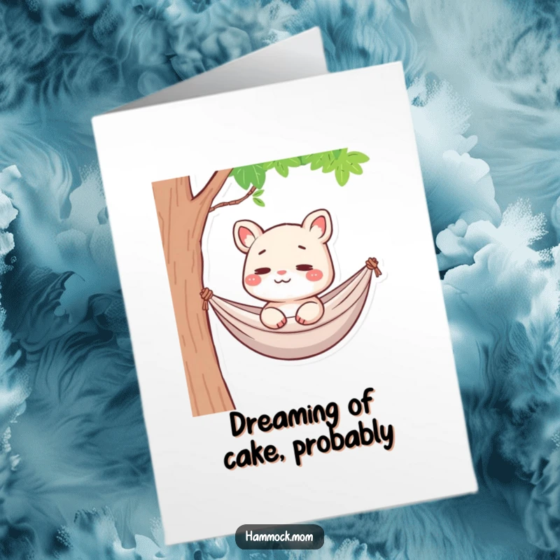 Funny Free Printable birthday card featuring a mom animal in a hammock with a faint smile, lost in thought, great gift.