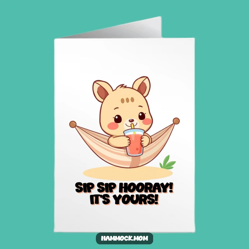 Free Printable Birthday Card: Cool Drink Hammock Animal, Refreshing Downloadable Gift