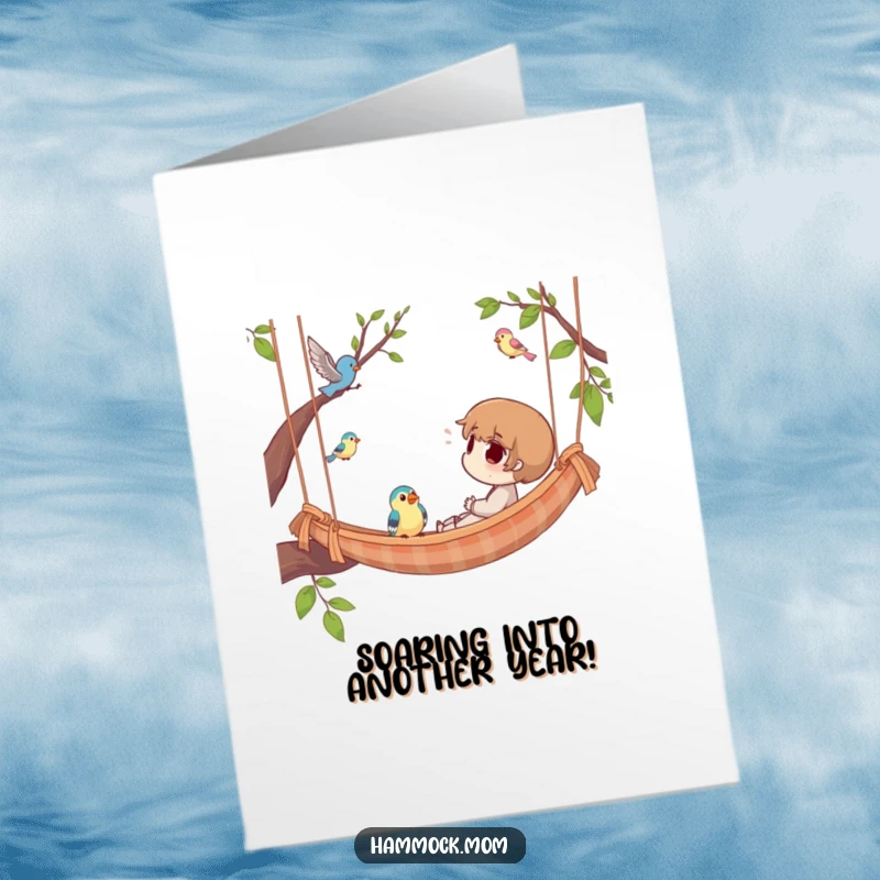 Funny Free Printable Birthday Card: A sloth chilling in a hammock, watching birds, with a birthday wish.