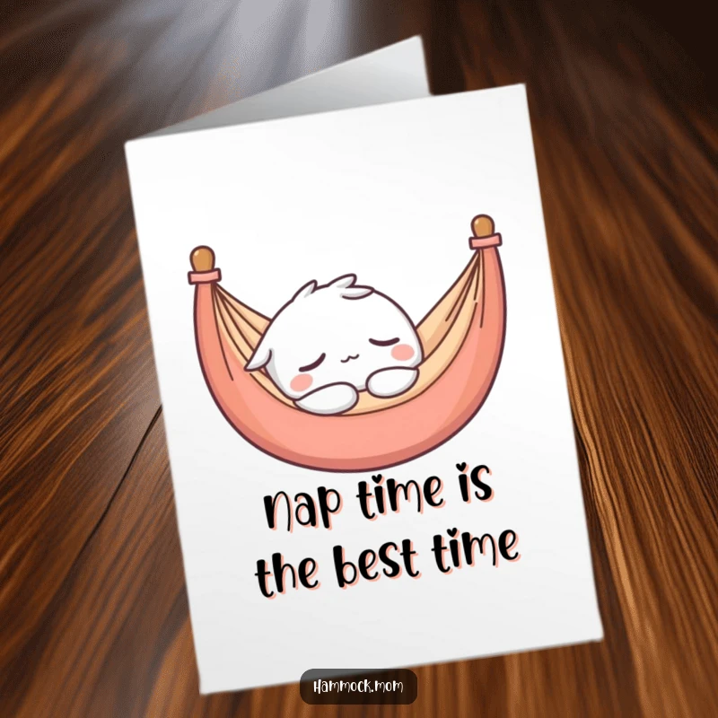 Funny Free Printable Birthday Card: Kawaii hammock character snoozing peacefully, embodying ultimate relaxation and birthday wishes.