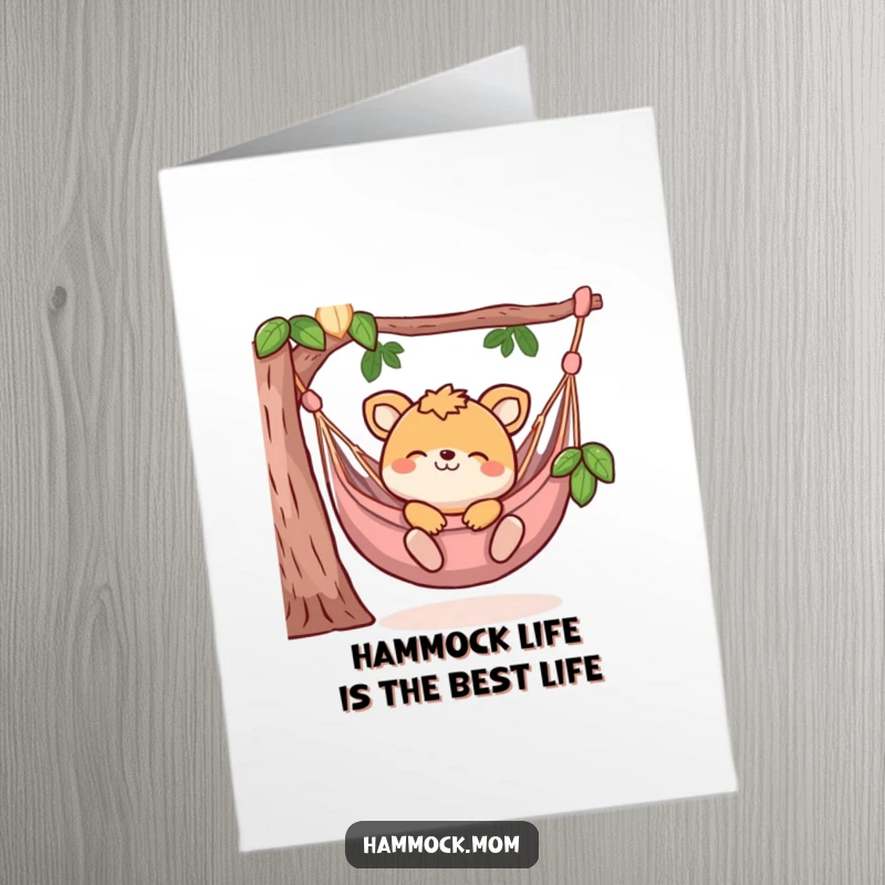 Funny Free Printable Birthday Card: Animal blissfully relaxing in a hammock with a peaceful smile, ready for celebration.