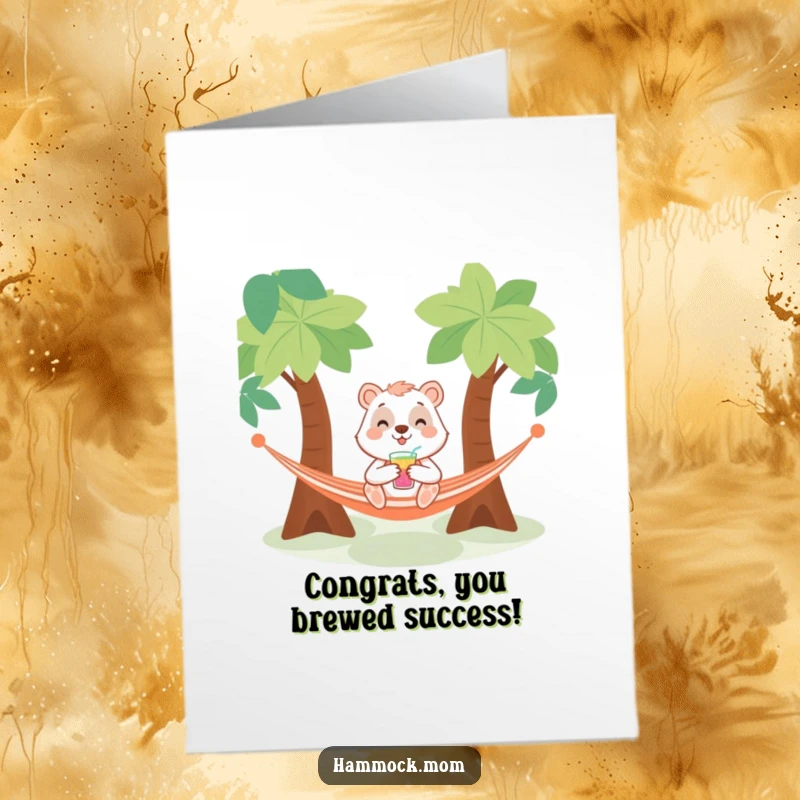 Funny Free Printable Congratulations Card with a smiling animal holding a drink in a hammock, a perfect downloadable gift.
