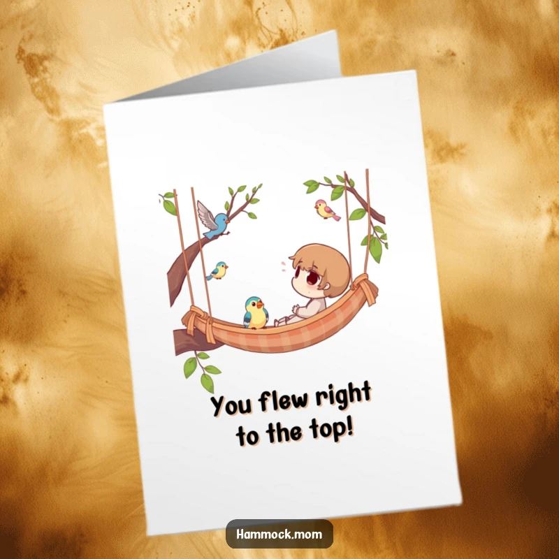 Funny Free Printable Congrats Card: A relaxed sloth in a hammock, celebrating success with a gentle breeze.