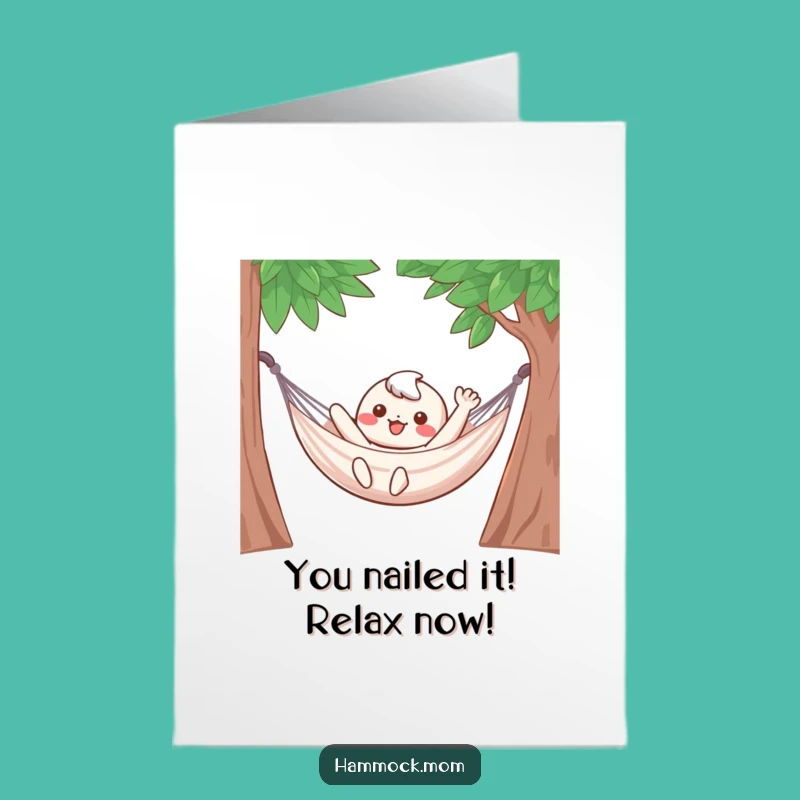 Free Printable Congrats Card: Happy Kawaii Hammock Character for Relaxed Success!