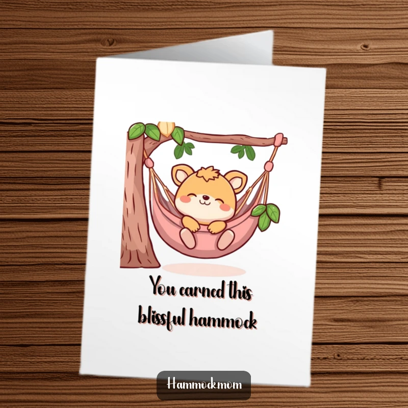 Funny Free Printable Congratulations Card: Relaxed animal chilling in a hammock with a peaceful smile, celebrating success.