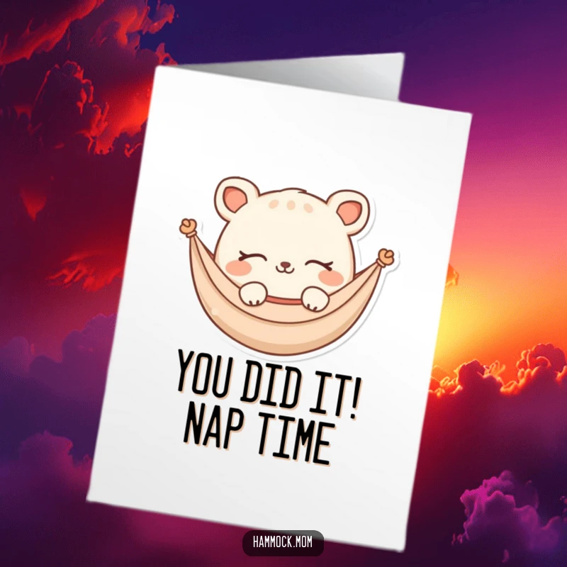 Funny Free Printable Congratulations Card: A hammock animal dreaming of success, ideal for a downloadable congratulatory note.