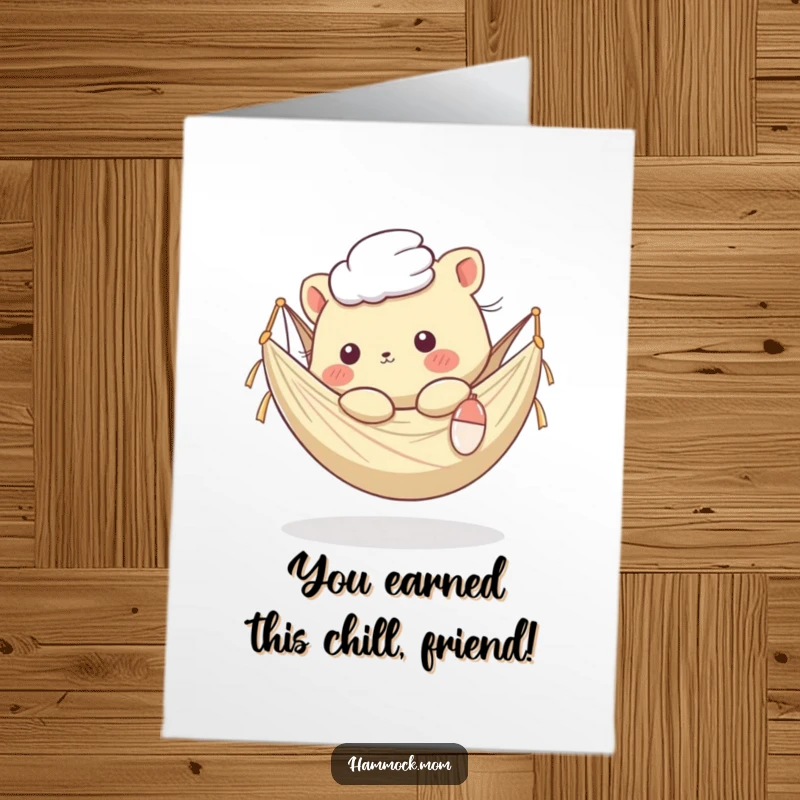 Funny Free Printable Congratulations Card: Kawaii animal in a hammock, breezy relaxation, perfect for sending happy wishes.