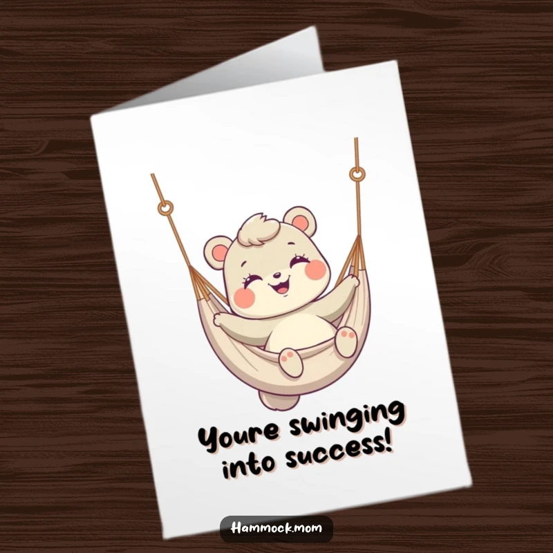 Funny free printable congratulations card featuring a mom animal swinging happily in a hammock.