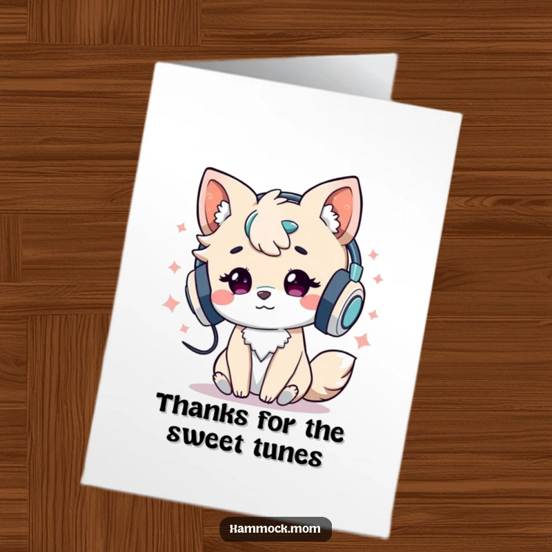 Funny Free Printable Thank You Card: Groovy animal enjoying music with headphones, conveying heartfelt thanks.