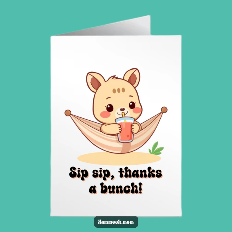 Free Printable Thank You Card: Cool Drink Hammock Animal, Grateful Downloadable Gift