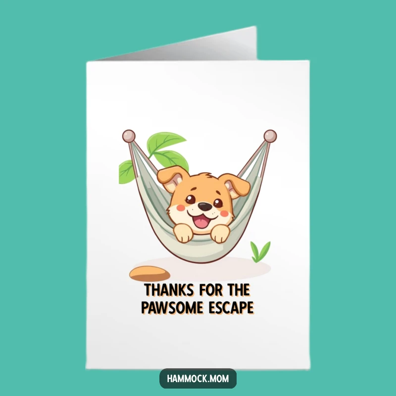 Free Printable Thank You Card: Relaxed Dog in Hammock - Grateful Downloadable Gift