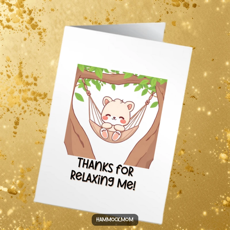 Funny Free Printable Thank You Card: Animal character in a hammock, gently swaying in relaxation