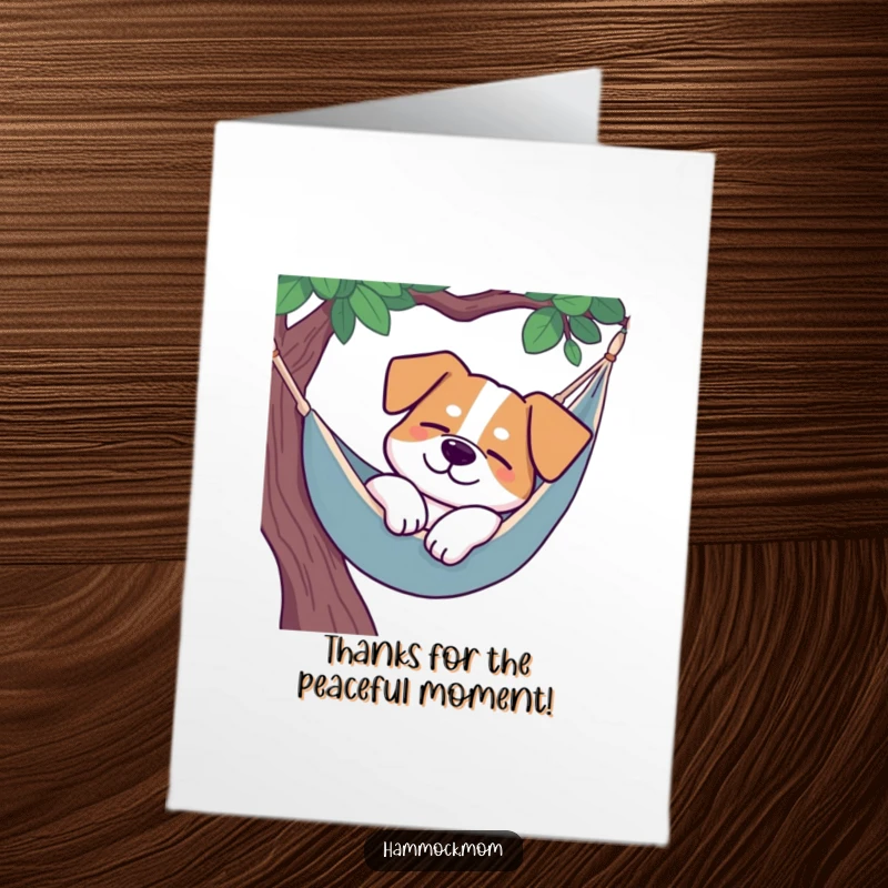 Funny Free Printable Thank You Card: Dog napping peacefully in a hammock, a small smile, a serene way to say thanks.