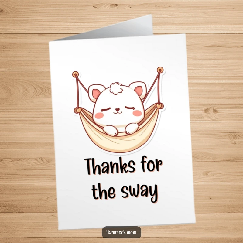 Funny Free Printable Thank You Card: Eyes-closed Kawaii animal swaying in a hammock, dreaming of thanks.