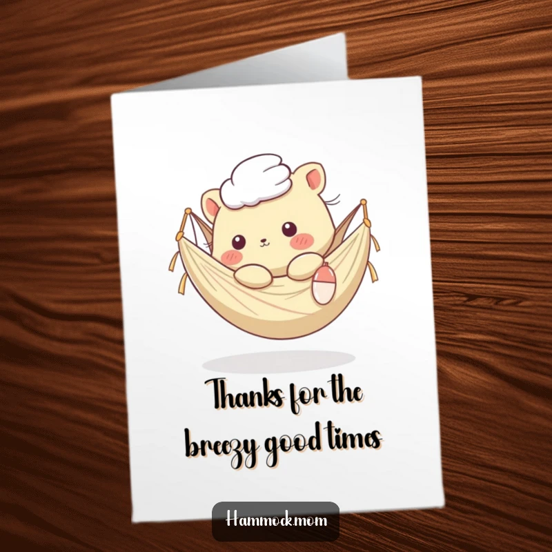Funny Free Printable Thank You Card: Kawaii animal chilling in a hammock, a breezy thank you, downloadable and delightful.