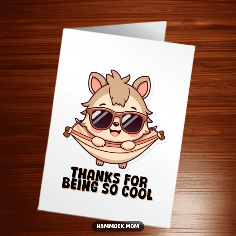 Funny Free Printable Thank You Card: A hammock animal sports cool sunglasses with a smile, offering thanks with effortless charm.