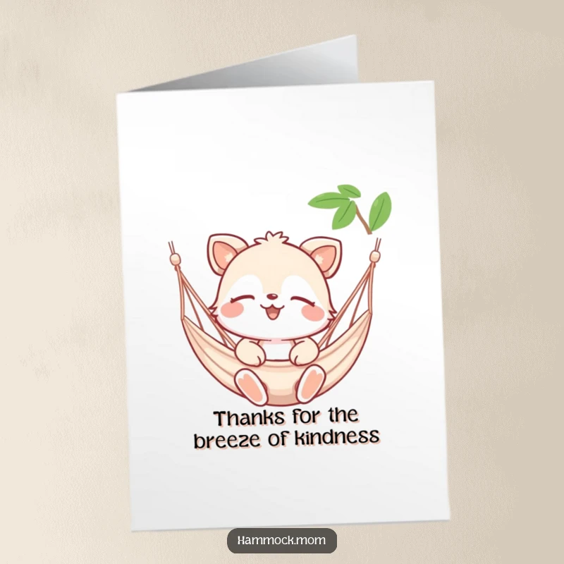 Funny Free Printable Thank You Card: Happy animal with eyes shut, enjoying a gentle hammock breeze, thankful and relaxed.