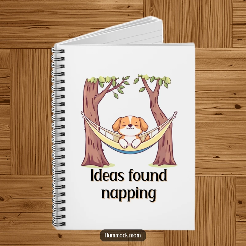 Funny dog notebook featuring a dog relaxing in a hammock, perfect for jotting down notes with a touch of humor.