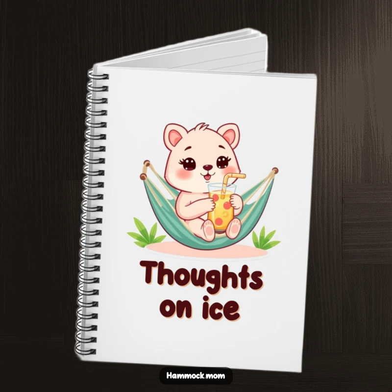 Funny Notebook featuring a mom animal holding a refreshing drink with a straw in a hammock, great for funny ideas.