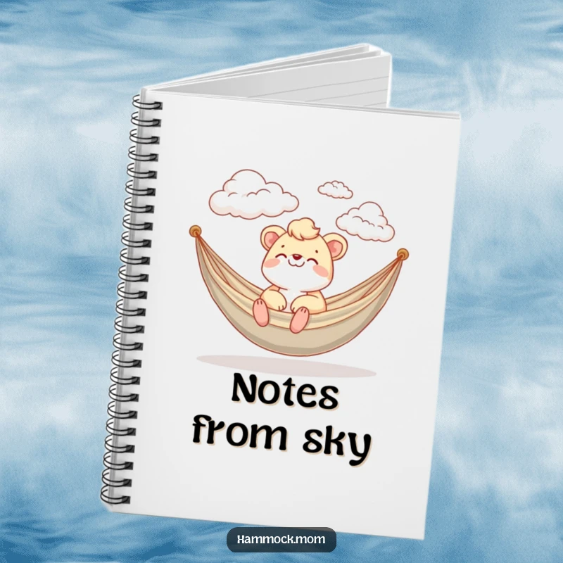 Funny Notebook featuring a mom animal happily watching fluffy clouds drift by in a hammock, great for funny dreams.