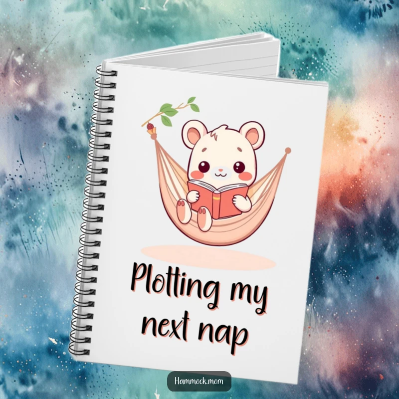 Funny Kawaii hammock animal reading in a hammock, a humorous notebook for jotting down funny thoughts.