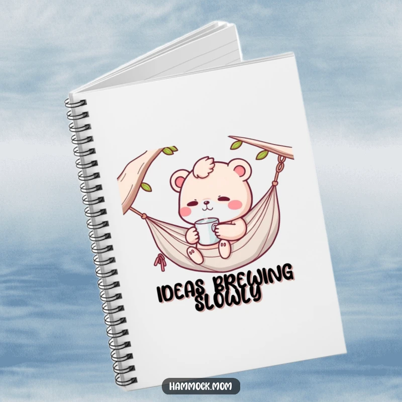 Funny Kawaii hammock animal sipping a drink in a hammock, a humorous notebook for capturing calm thoughts.