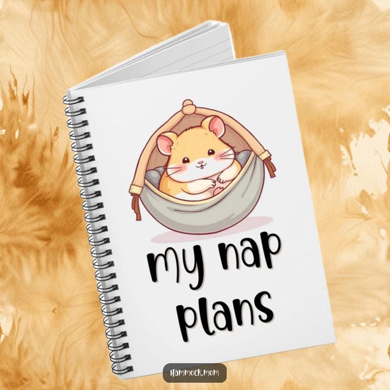 Funny notebook featuring a delightful hamster curled up in a cozy hammock, designed for note-taking.