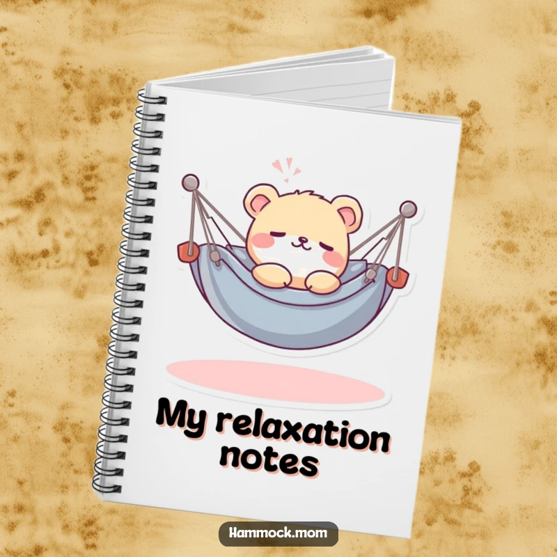 Funny Kawaii Hammock Animal Notebook: A cute animal in a small hammock, sighing contentedly, ideal for notes and relaxation doodles.