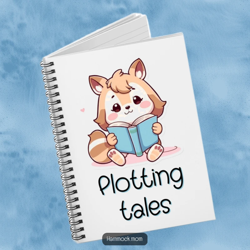 Funny playful animal character lounging with a book, humorous notebook for writers.