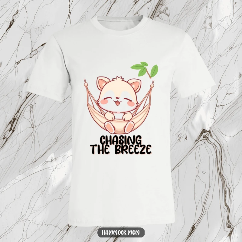 Funny t-shirt featuring a happy animal character with eyes closed, enjoying a gentle hammock breeze, perfect for ultimate comfort.