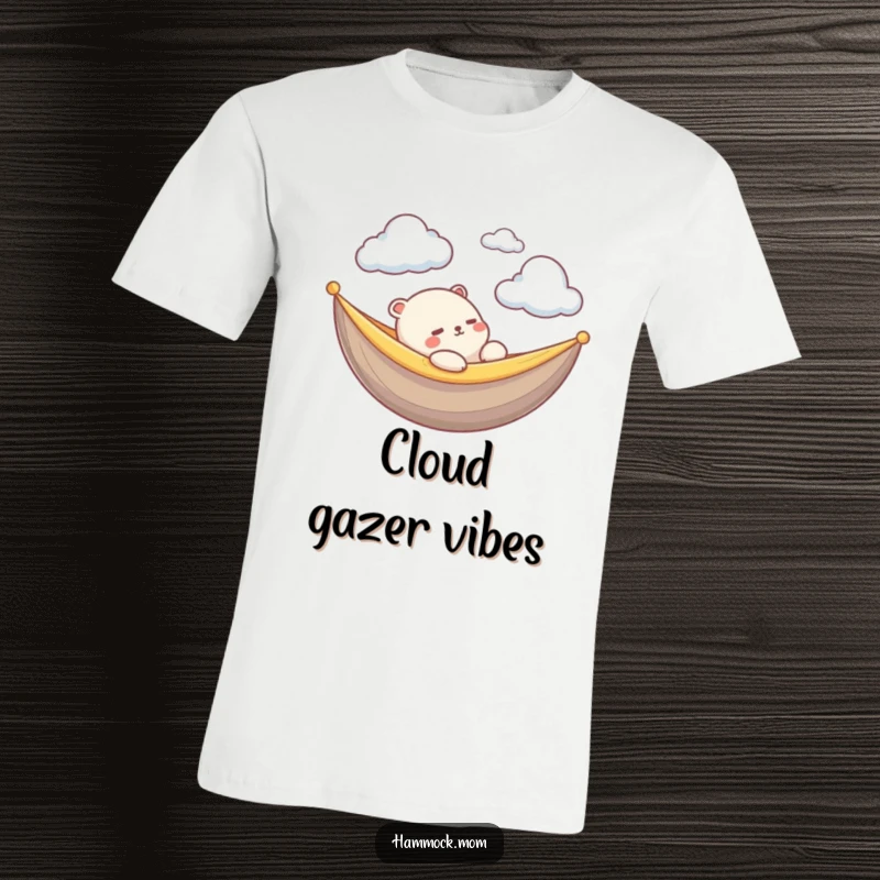 Funny Kawaii Animal T-Shirt: Adorable animal relaxing, eyes fixed on floating clouds with a serene smile, conveying peaceful joy.
