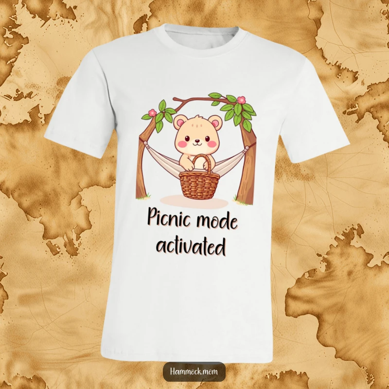 Funny T-Shirt: Peaceful animal character relaxing in a hammock, with a picnic basket ready below, exuding a vibe of ultimate chill.