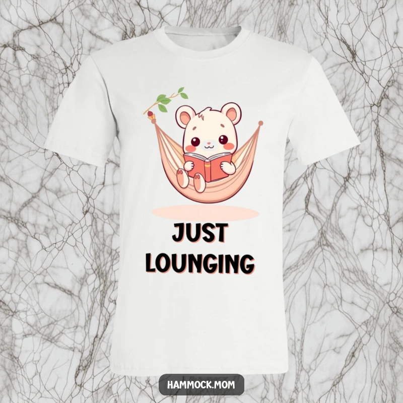 Funny Kawaii hammock animal reading a book in a hammock, displaying a peaceful and humorous scene.