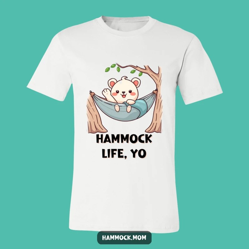 Funny Kawaii Hammock T-Shirt: Relaxed Vibes with a Waving Lazy Animal