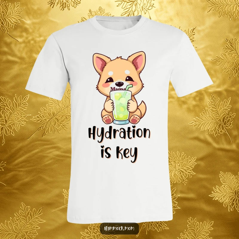 Funny mama dog t-shirt featuring a relaxed mama dog holding a refreshing drink with a straw, exuding cool confidence.