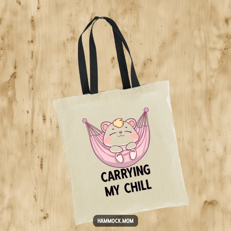 Funny Tote Bag featuring a mom animal blissfully napping in a hammock, ideal for carrying funny gifts.