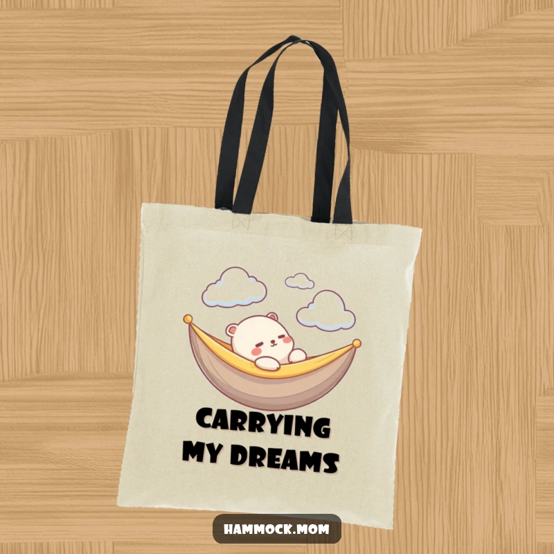 Funny Kawaii Animal Tote Bag: Cute animal lounging, peacefully gazing at floating clouds, making it a humorous and serene accessory.