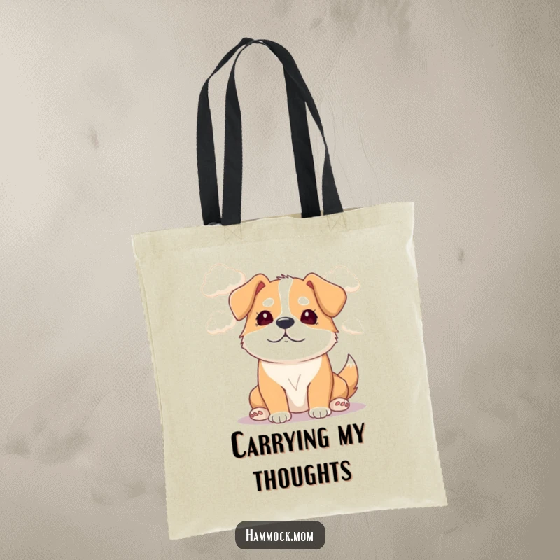 Funny Mama Dog Tote Bag: A mama dog with a dreamy gaze watches clouds, designed for a humorous and practical carry-all.