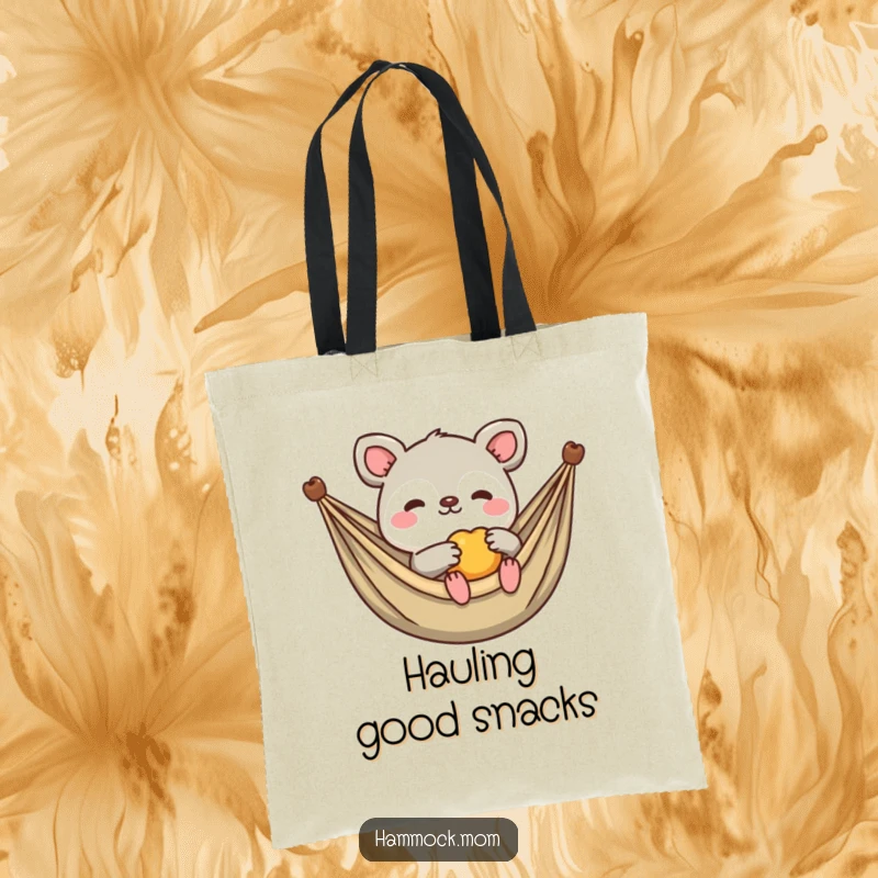 Funny Kawaii Animal Tote Bag: Cute animal lounging, offering fruit, making it a humorous and practical accessory for daily errands.